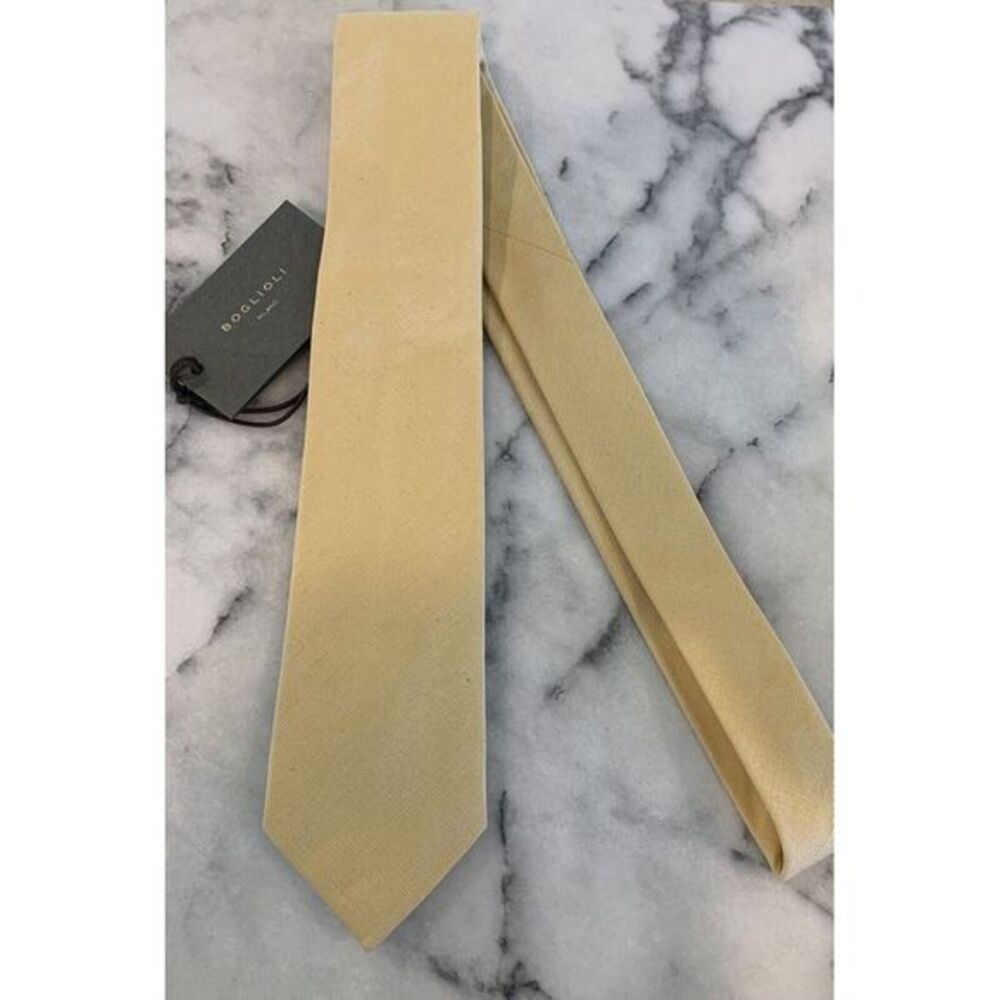 NWT Boglioli Milano Yellow / Tan Woven Narrow Elegant Tie 57" Length